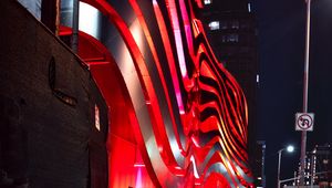 Preview wallpaper building, backlight, architecture, night, reflection, red