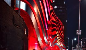 Preview wallpaper building, backlight, architecture, night, reflection, red