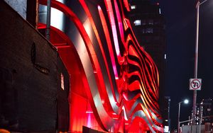 Preview wallpaper building, backlight, architecture, night, reflection, red