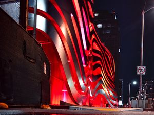 Preview wallpaper building, backlight, architecture, night, reflection, red