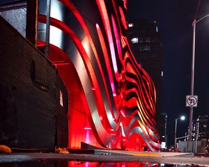 Preview wallpaper building, backlight, architecture, night, reflection, red