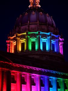Preview wallpaper building, backlight, colorful, rainbow, architecture
