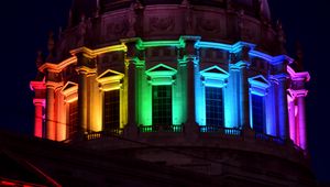 Preview wallpaper building, backlight, colorful, rainbow, architecture