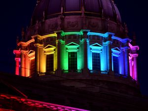 Preview wallpaper building, backlight, colorful, rainbow, architecture