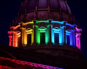 Preview wallpaper building, backlight, colorful, rainbow, architecture