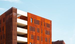 Preview wallpaper building, balconies, architecture, orange