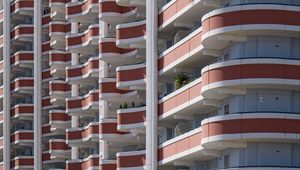 Preview wallpaper building, balconies, architecture, stripes