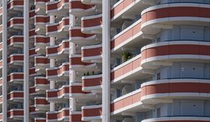 Preview wallpaper building, balconies, architecture, stripes