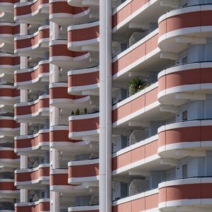 Preview wallpaper building, balconies, architecture, stripes