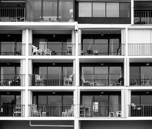 Preview wallpaper building, balconies, chairs, black and white