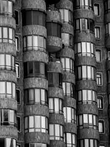 Preview wallpaper building, balconies, facade, windows, black and white, architecture