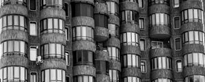 Preview wallpaper building, balconies, facade, windows, black and white, architecture