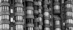 Preview wallpaper building, balconies, facade, windows, black and white, architecture