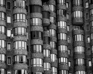 Preview wallpaper building, balconies, facade, windows, black and white, architecture