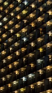 Preview wallpaper building, balconies, facade, dark, lights