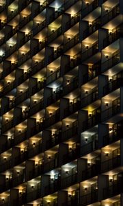 Preview wallpaper building, balconies, facade, dark, lights