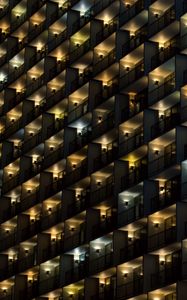 Preview wallpaper building, balconies, facade, dark, lights