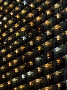 Preview wallpaper building, balconies, facade, dark, lights