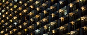 Preview wallpaper building, balconies, facade, dark, lights