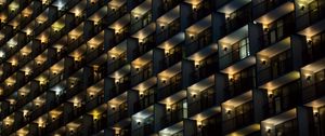 Preview wallpaper building, balconies, facade, dark, lights