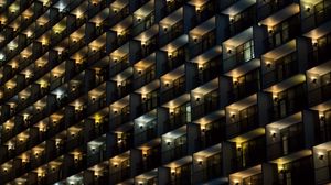 Preview wallpaper building, balconies, facade, dark, lights