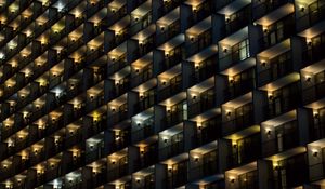 Preview wallpaper building, balconies, facade, dark, lights