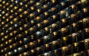 Preview wallpaper building, balconies, facade, dark, lights