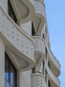 Preview wallpaper building, balconies, windows, facade, architecture, bricks