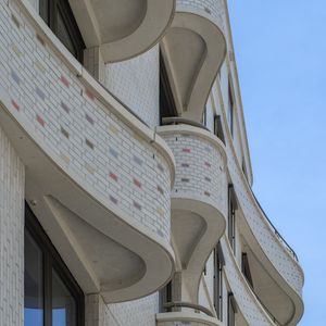 Preview wallpaper building, balconies, windows, facade, architecture, bricks