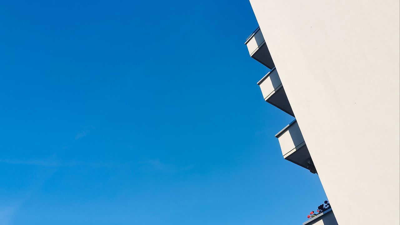 Wallpaper building, balcony, sky, blue