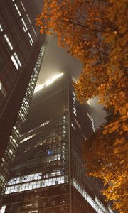 Preview wallpaper building, bottom view, architecture, branch, tree