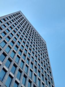 Preview wallpaper building, bottom view, architecture, windows, sky