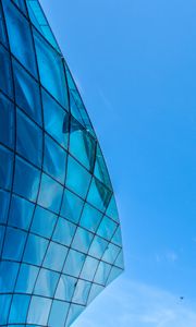 Preview wallpaper building, bottom view, architecture, glass, sky, blue