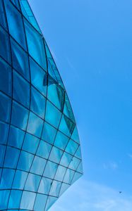 Preview wallpaper building, bottom view, architecture, glass, sky, blue
