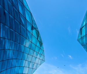 Preview wallpaper building, bottom view, architecture, glass, sky, blue