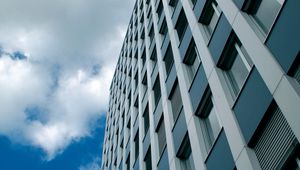 Preview wallpaper building, bottom view, architecture, windows, sky, facade