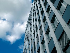 Preview wallpaper building, bottom view, architecture, windows, sky, facade