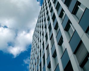 Preview wallpaper building, bottom view, architecture, windows, sky, facade