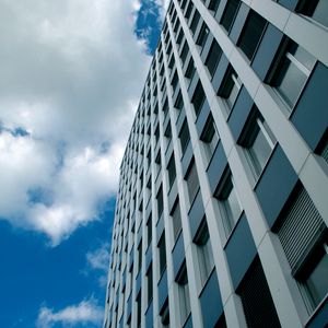 Preview wallpaper building, bottom view, architecture, windows, sky, facade