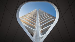 Preview wallpaper building, bottom view, architecture, window, sky, facade