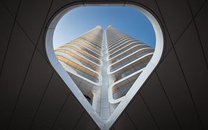 Preview wallpaper building, bottom view, architecture, window, sky, facade