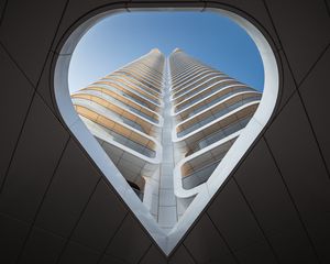 Preview wallpaper building, bottom view, architecture, window, sky, facade