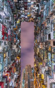 Preview wallpaper building, bottom view, balcony, sky