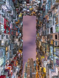 Preview wallpaper building, bottom view, balcony, sky