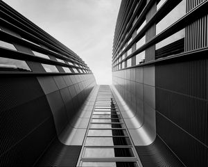 Preview wallpaper building, bottom view, black and white, architecture