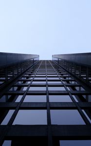 Preview wallpaper building, bottom view, blue, windows, sky