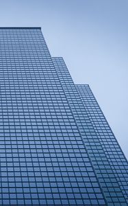 Preview wallpaper building, bottom view, blue, facade, lines