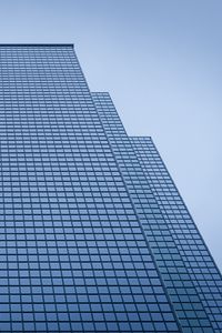 Preview wallpaper building, bottom view, blue, facade, lines