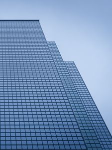 Preview wallpaper building, bottom view, blue, facade, lines