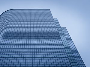 Preview wallpaper building, bottom view, blue, facade, lines